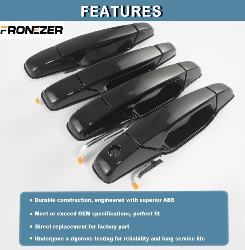 FRONEZER Exterior Door Handle, 4PCS Black Front Rear Driver Passenger Compatible with 2007-2014 Chevy Silverado Suburban Avalanche Tahoe, GMC Sierra Yukon Cadillac Escalade Replace 20828258 22738721 - Image 2
